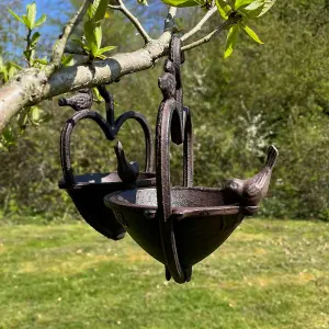 Vintage Hanging Bird Seed Feeder Cast Iron Heart Shape (Set of 2)