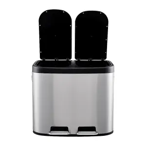 Stainless Steel Pedal Bin 2 Section Trash Can Kitchen Bin Recycling Rubbish Bin 20L