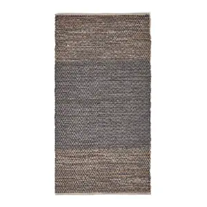 Homescapes Grey Recycled Leather Handwoven Herringbone Rug, 120 x 180 cm