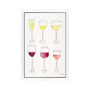 Wine Glasses by Cat Coquillette - Painting on Canvas White Floater Framed / 66.04cm H x 45.72cm W x 1.91cm D