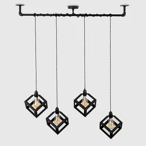 ValueLights Talisman Industrial Satin Black 4 Way Pipework Wrap Over Ceiling Light with Black Metal Shades