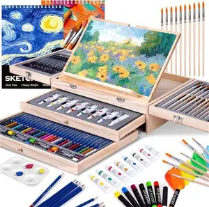 Professional 85 Piece Art Set With Wooden Easel And Deluxe Art Supplies In Portable Case