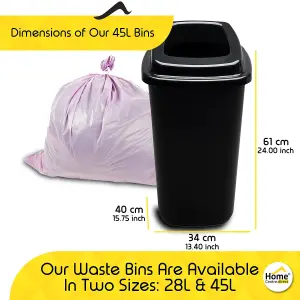 Home Centre Plastic Recycling Kitchen Office Waste Bin 45 Litre Black Open Touchless Rim