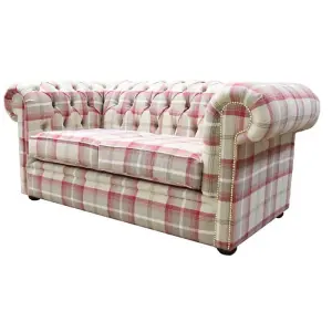 Chesterfield Handmade Tartan 2 Seater Sofa Balmoral Cranberry Fabric In Classic Style