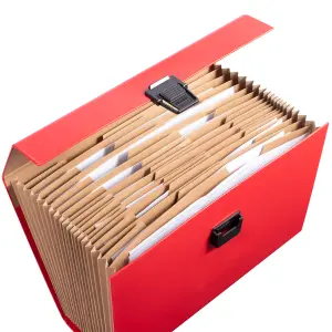 Hardys 19 Pocket Expanding A4 Box File Organiser Paper Documents Foolscap Folder Case - Red