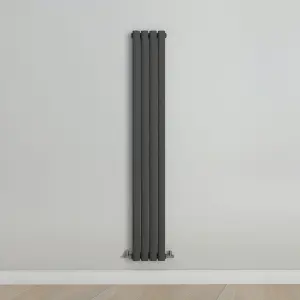 Vertical Anthracite Single Oval Panel Radiator (H)1600mm x (W)236mm, 2280 BTU.