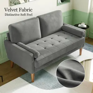 Velvet Rolled Arm Upholstered Small 2-Seater Loveseat Grey