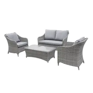 GoodHome Hamilton Steeple grey Rattan effect 4 Seater Coffee set