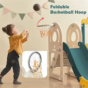 4-in-1 Kids Slide Set including Bus, Slide, Activity Ladder, Basketball Hoop and Matching Basketball