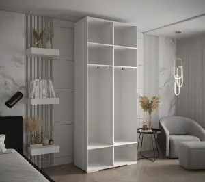 Elegant White Inova II Hinged Door Wardrobe W1000mm H2370mm D470mm - Versatile Storage with Round Gold Handles