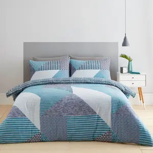 Larsson Geo Duvet Cover Set Blue / Kingsize - 2 Standard Pillowcases