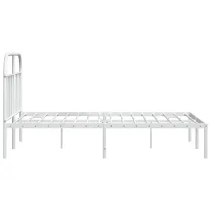 Berkfield Metal Bed Frame with Headboard White 150x200 cm