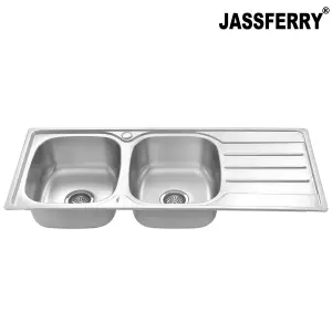 JASSFERRY Large Kitchen Sink Stainless Steel Matt Inset Double Bowl Reversible Drainer