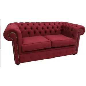 Chesterfield Original 2 Seater Sofa Settee Charles Wine Red Linen Fabric In Classic Style