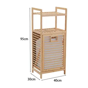 Bamboo Tilt Out Laundry Cabinet Hamper Basket with Liner Bag and 2 Storage Shelf 95cm (H)