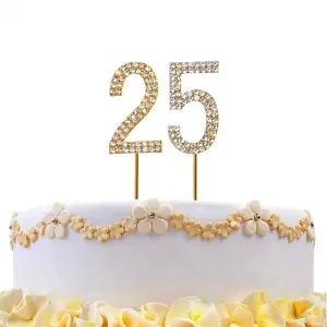 25 Gold Diamond Sparkley Cake Topper Number Year For Birthday Anniversary Party Decorations