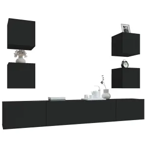 Berkfield 6 Piece TV Cabinet Set Black Engineered Wood