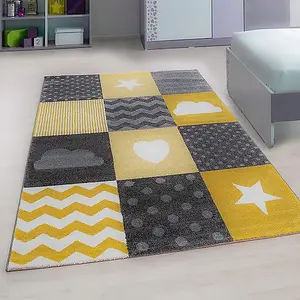 Yellow and Grey Checked Rug - Kids - 160x230cm