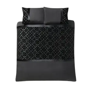 Catherine Lansfield Bedding Lattice Cut Velvet Duvet Cover Set with Pillowcases Black