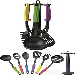 7Pc Kitchen Utensils With Stand Nylon Cooking Non Stick Set Spoon Turner Gadget