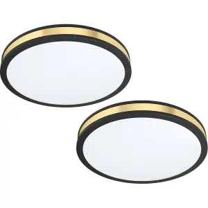 2 PACK Wall Flush Ceiling Light Colour Black Shade White Gold Plastic LED 24W