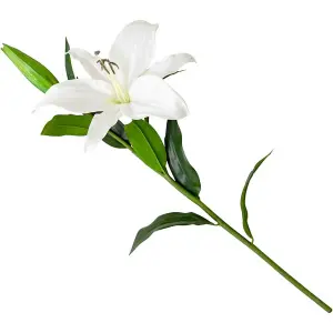 Bloom Artificial White Casablanca Lily Flower Stem - Faux Fake Silk Flower Indoor Home Decoration Floral Arrangements - L60cm