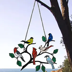 Bundle Of  Stained Glass Effect Birds Hanging Garden Decoration 6 birds