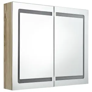 Berkfield LED Bathroom Mirror Cabinet Oak 80x12x68 cm