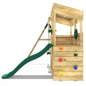 Rebo Wooden Children's Garden Swing Set with Monkey Bars - Comet Green