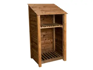 Wooden log store with kindling shelf W-99cm, H-180cm, D-88cm - brown finish