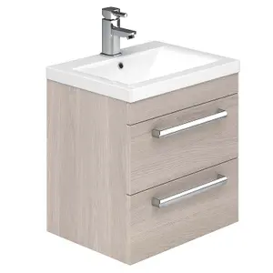 Novela 515mm Wall Hung Vanity Unit in Light Wood with Ceramic Basin