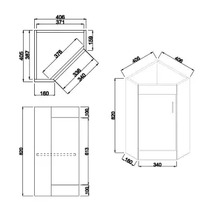 Rinse Bathrooms 550mm White Bathroom Corner Vanity Unit Basin Sink Cabinet Floorstanding Single Door