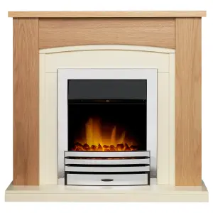 Adam Chilton Fireplace in Oak & Cream with Eclipse Electric Fire in Chrome, 39 Inch