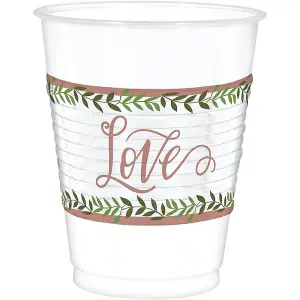 Amscan Love Plastic Leaves Wedding Party Cup (Pack of 25) White/Green/Brown (One Size)