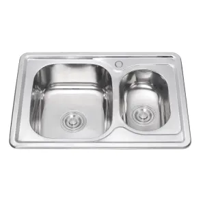 Double Bowl Stainless Steel Kitchen Sink with Drainer & Waste Pipes 630mm x 500mm