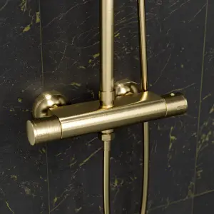 Nes Home Brushed Brass Round Exposed Thermostatic Shower Kit