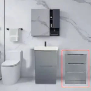 350mm High Gloss Grey Floor Standing 3 Drawer Bathroom Smile Storage Unit Soft Close