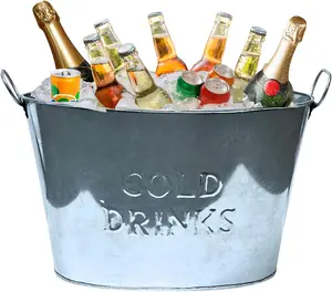 Trendi 24L Cold Drinks GALVANISED Steel Oval Tub Outdoor ICE Bucket Cooler Beverage Lager Drink Pail Cocktails Parties bucket