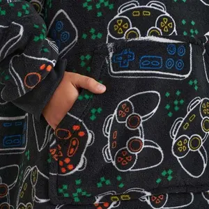 Dreamscene Gaming Print Hoodie Blanket, Kids - Black