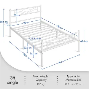 Yaheetech White 3ft Single Metal Bed Frame with Cloud-inspired Design Headboard