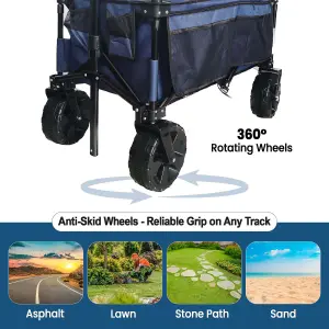 4 Wheeled Folding Pull Along Wagon Trolley Cart 100kg Load