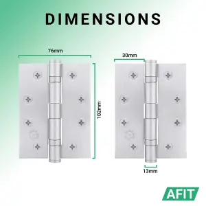 AFIT Satin Chrome Door Hinges - 4 Inch / 102mm  Internal Fire Door Hinges - 2 Pairs