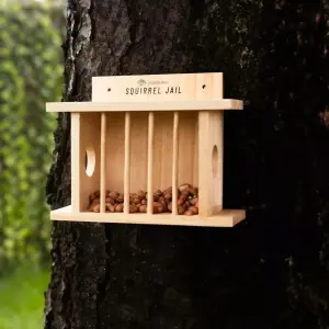 Hanging Wooden Squirrel Feeder Garden Wildlife Jail Feeding Station Box Outdoor