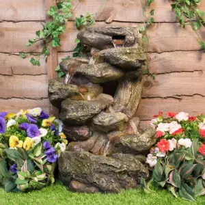 Primrose Dakota Falls Rock Effect Cascading Water Feature with Lights H55cm