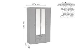 Birlea Lynx 4 Door 2 Drawer Wardrobe With Mirror Grey