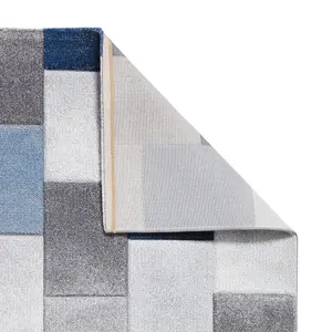 Grey/Blue Geometric Modern Machine Made Easy to Clean Rug for Living Room Bedroom and Dining Room-200cm X 290cm