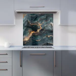 Vibrant Blue Marble Effect Premium Glass Kitchen Splashback W700mm x H750mm