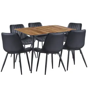 Hallowood Furniture Cullompton Large Extending Dining Table with 6 Black Bonded Leather Chairs