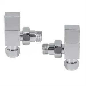 Right Radiators Angled Square Head Chrome Towel Rail Radiator Valves Pair