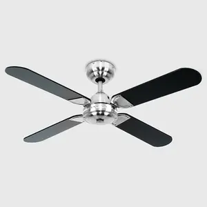 ValueLights 42" Metal Brushed Chrome Propeller Ceiling Fan With 4 Black Blades And Remote Control